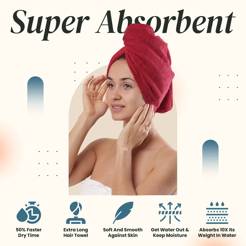 Aspen5 Extra Large Waffle Cotton Hair Towel Wrap - 30 inches Long, 400 GSM, Ultra Absorbent, Quick Dry Hair Turban for Women, Ideal for Long and Curly Hair, Perfect for Plopping (Cherry Red) - Image 3